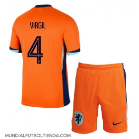 Camiseta Países Bajos Virgil van Dijk #4 Primera Equipación Replica Eurocopa 2024 para niños mangas cortas (+ Pantalones cortos)
